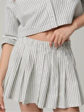 OFFLINE aerie White & Blue Pin Striped Pleated Mini Skirt